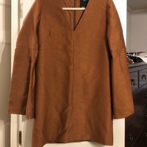 Copper mini shift dress with split bell sleeves